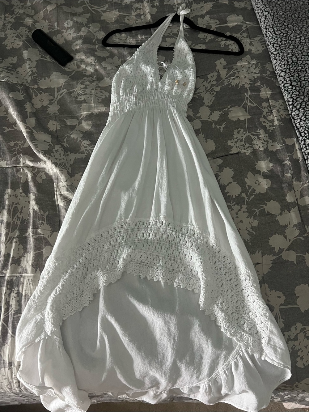 White Halter Lace-Trim Sundress